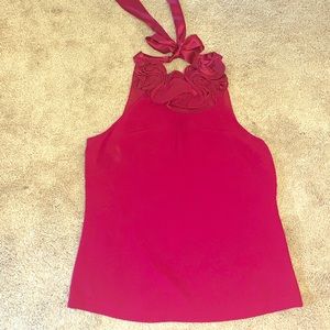 Ann Taylor Holiday Halter - Silk, dark red M